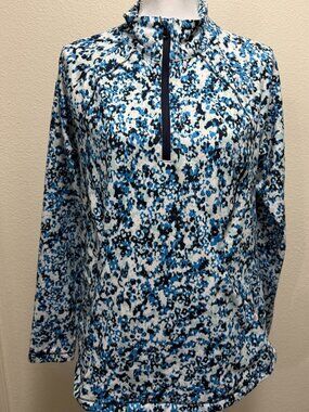 T by Talbots blue and white pullover 1/4 zip jacket with UPF 50, medium